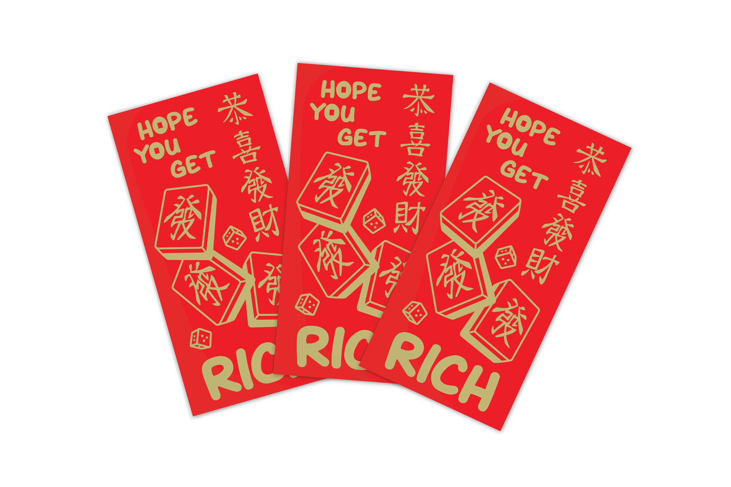Mahjong Gold Foil Red Envelopes - Set of 3