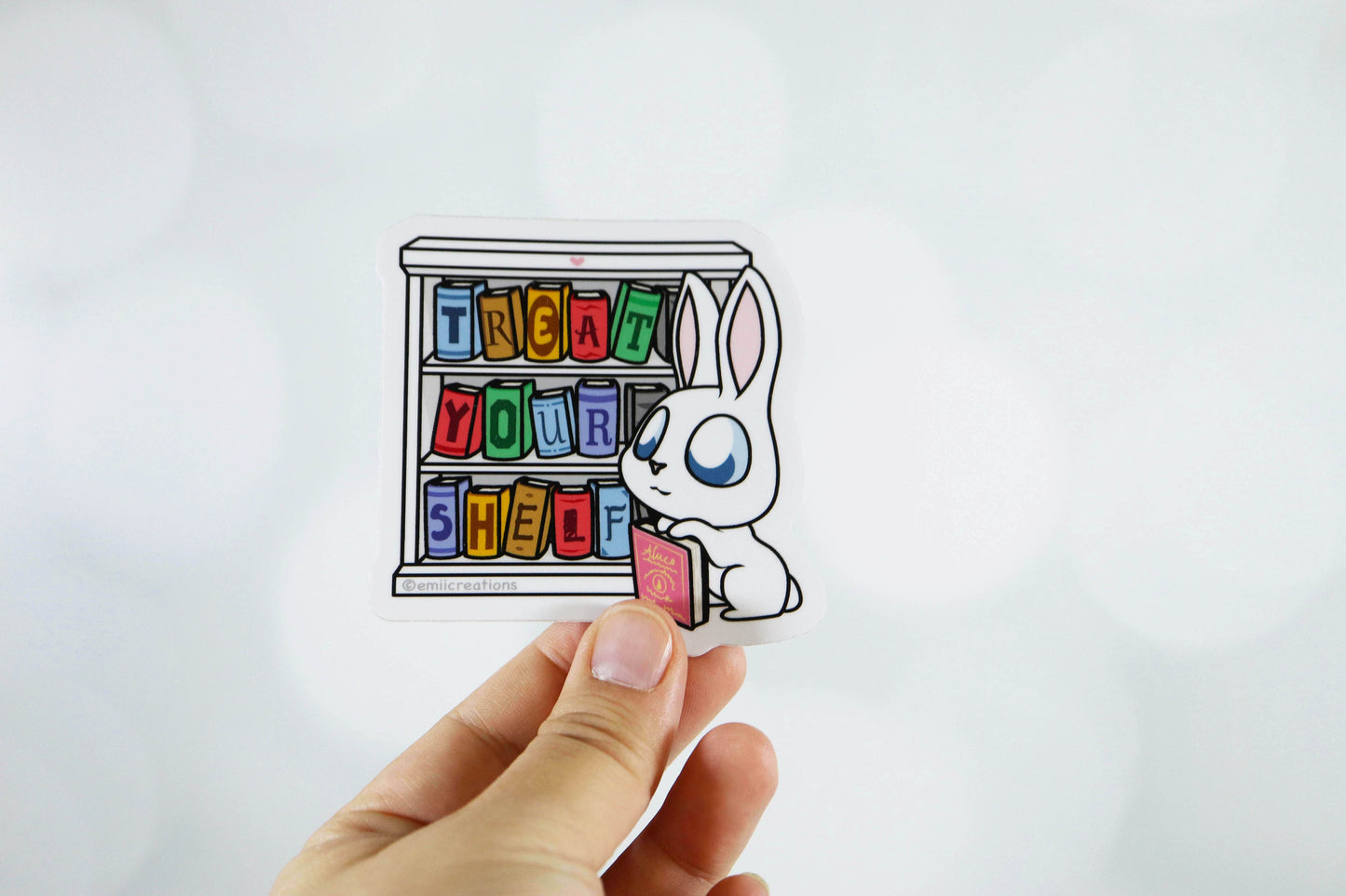 Book Treat Your Shelf Bunny Sticker - for Book Lovers and Avid Reader