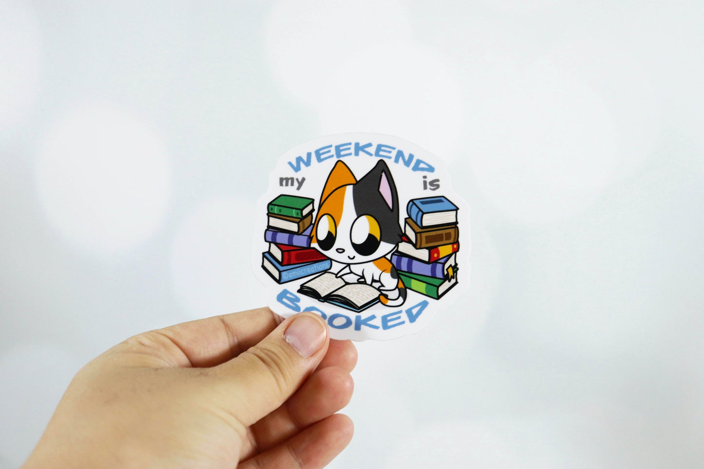 Booked Weekend Cat Sticker - for Book Lovers and Avid Reader