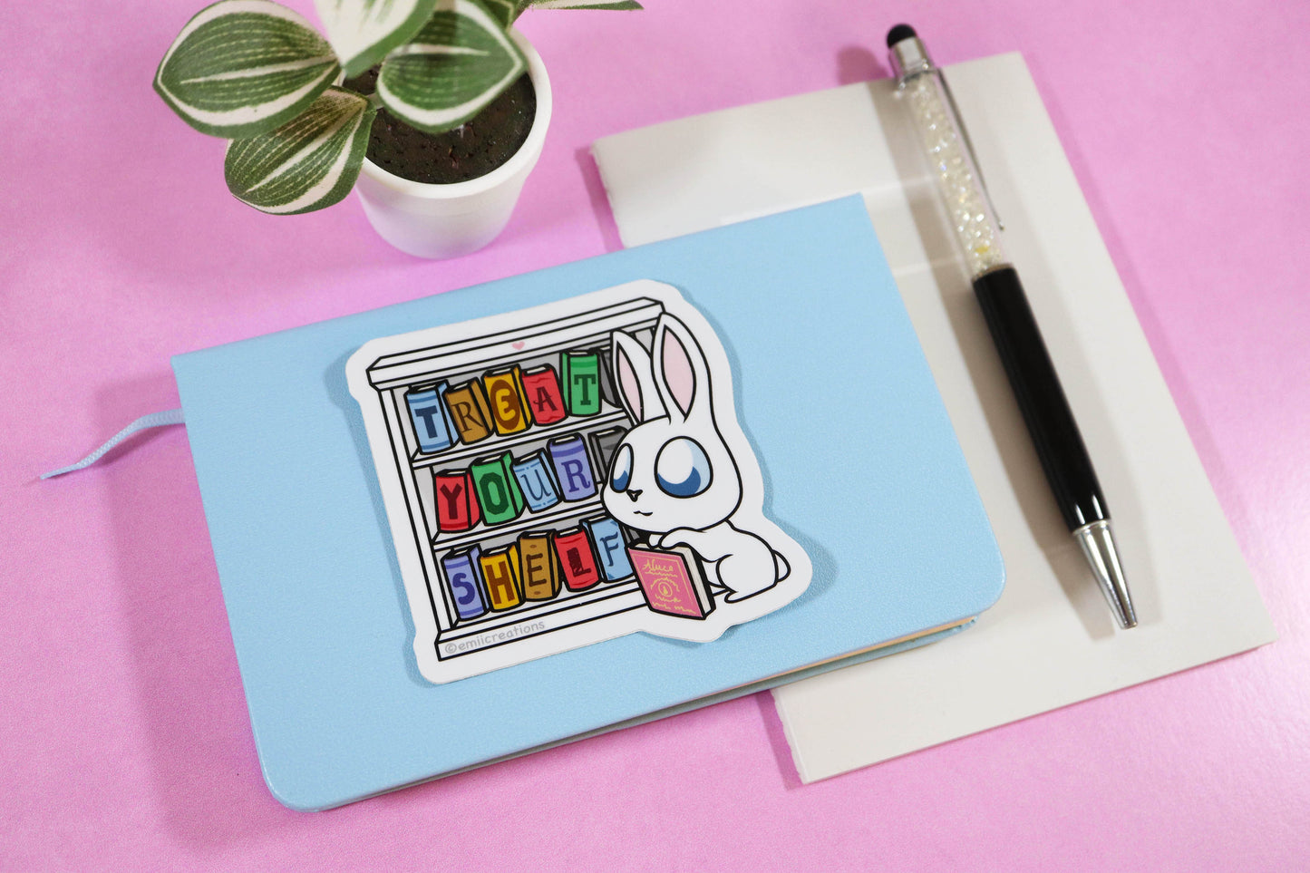 Book Treat Your Shelf Bunny Sticker - for Book Lovers and Avid Reader