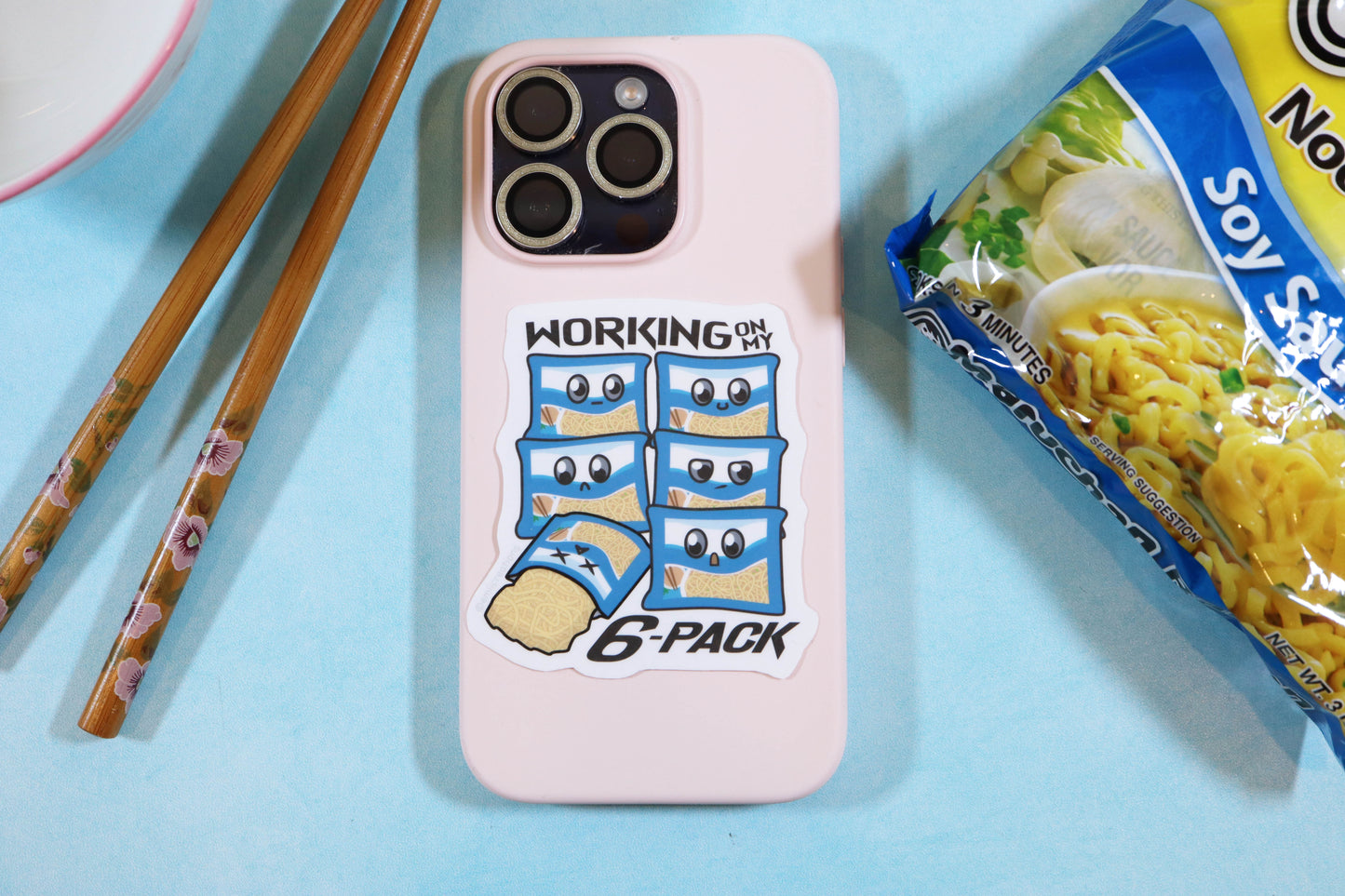 6-Pack Instant Ramen Sticker - Punny Working On My 6-Pack