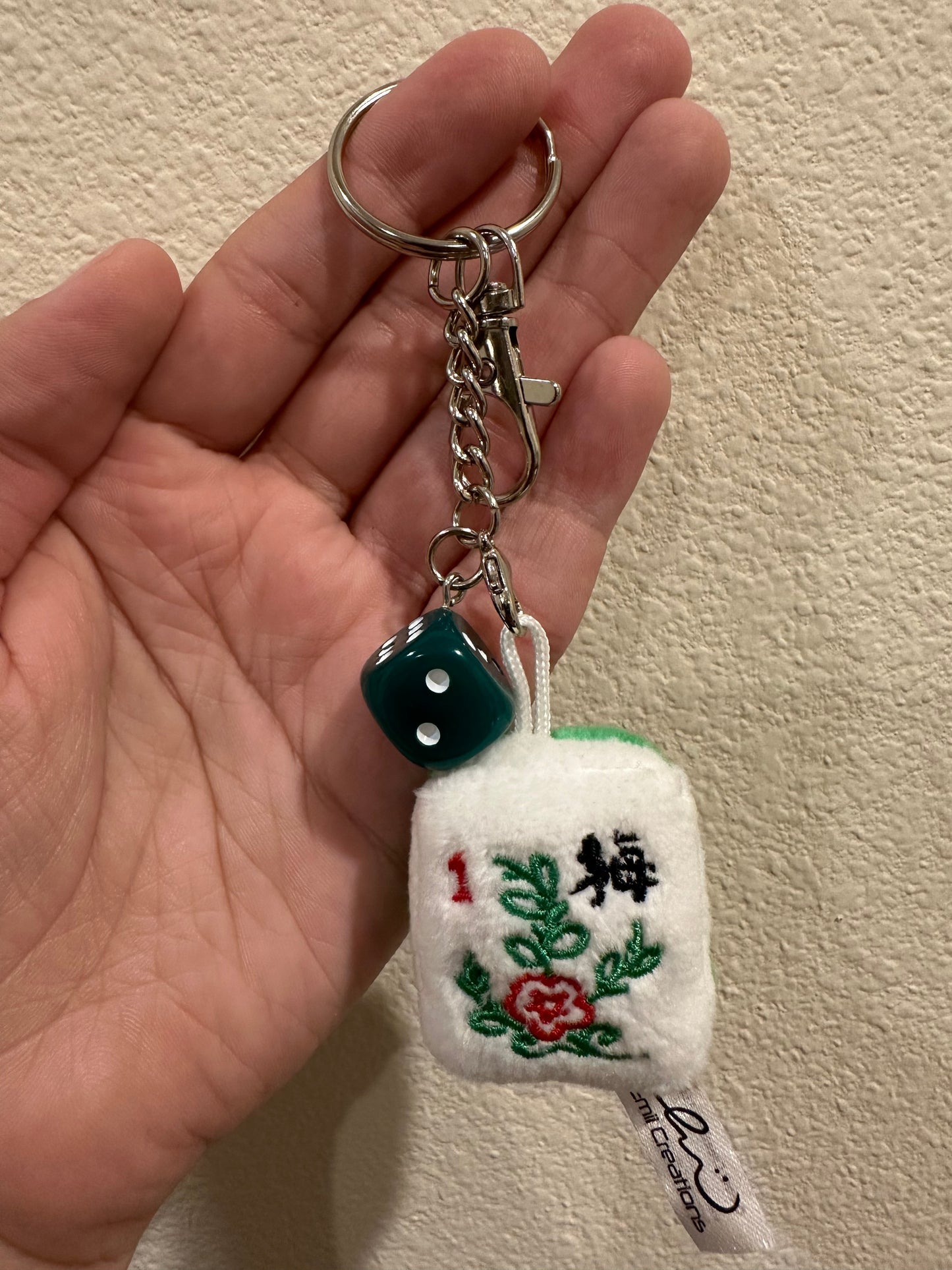 Cute Mahjong Tile Plush Keychain - Fa, Zhong, Bai, Ba Wan, Qi, and Mei Tiles