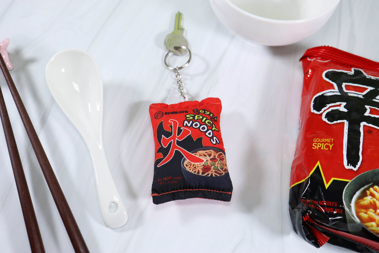 Cute Spicy Noods Plush Keychain - Instant Ramen Noodles