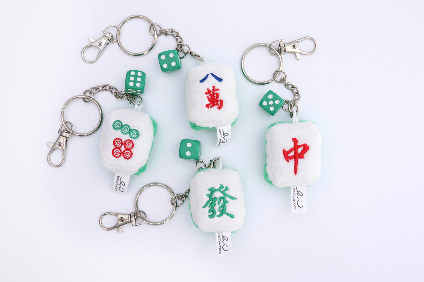Cute Mahjong Tile Plush Keychain - Fa, Zhong, Bai, Ba Wan, Qi, and Mei Tiles