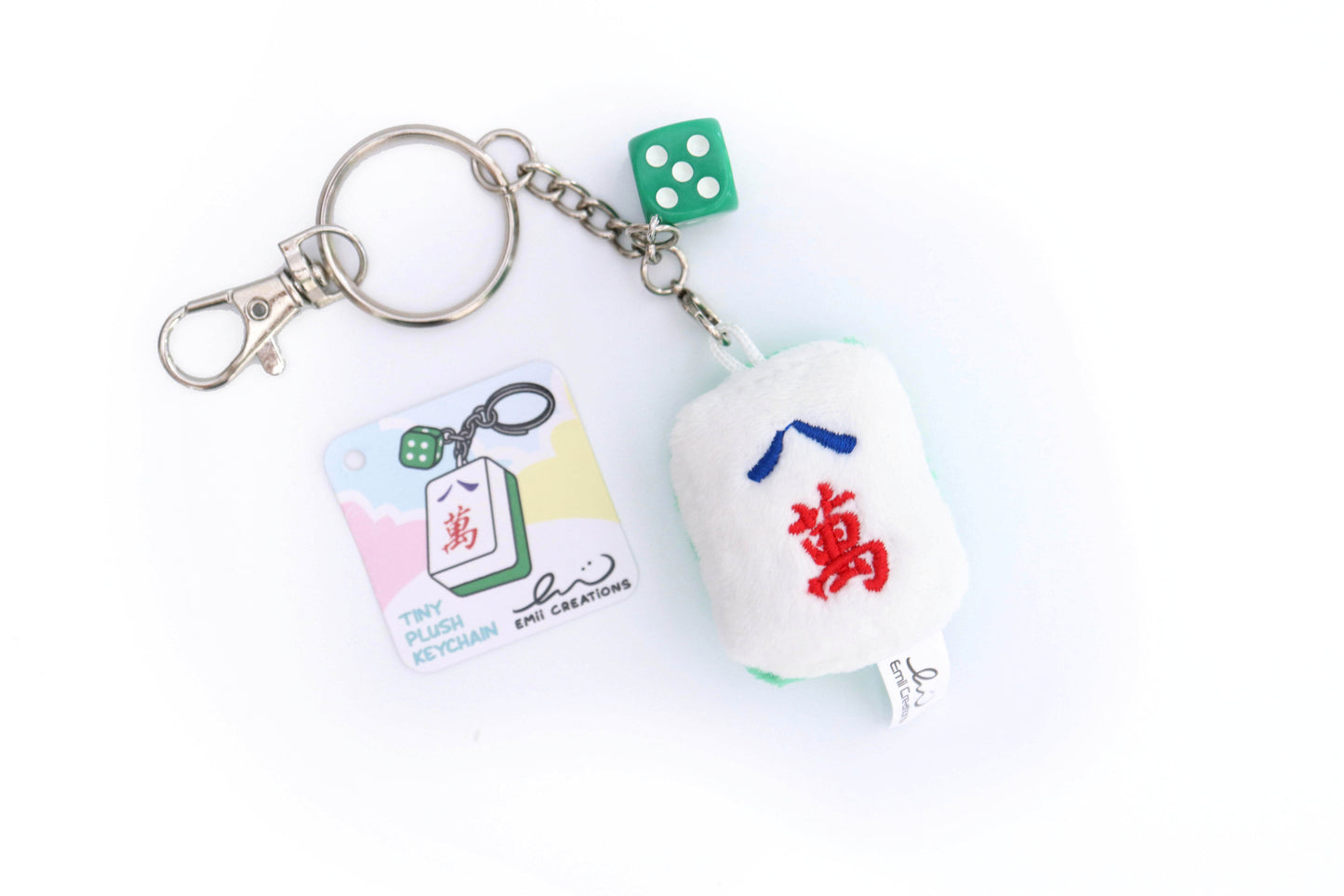 Cute Mahjong Tile Plush Keychain - Fa, Zhong, Bai, Ba Wan, Qi, and Mei Tiles