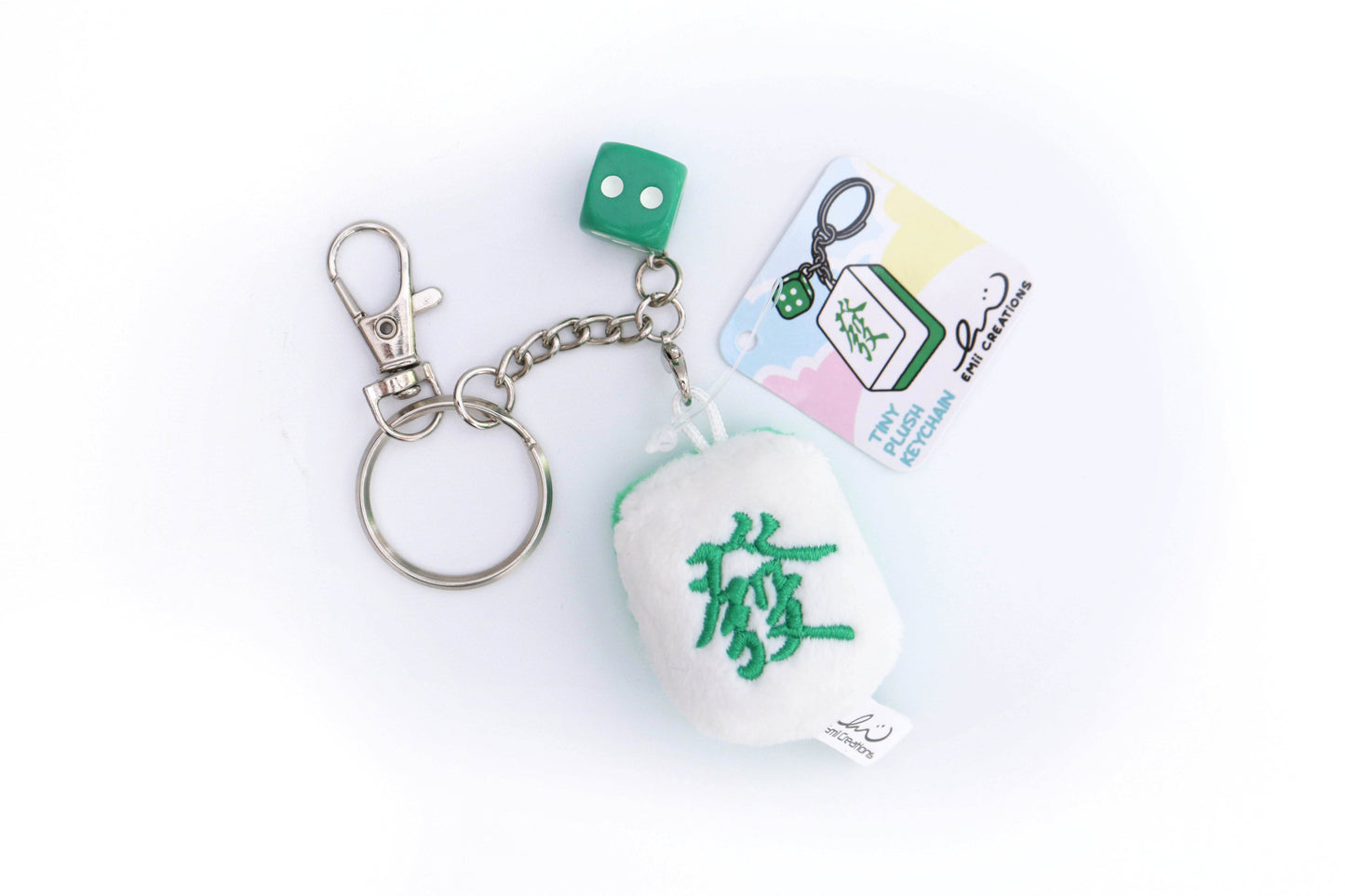 Cute Mahjong Tile Plush Keychain - Fa, Zhong, Bai, Ba Wan, Qi, and Mei Tiles