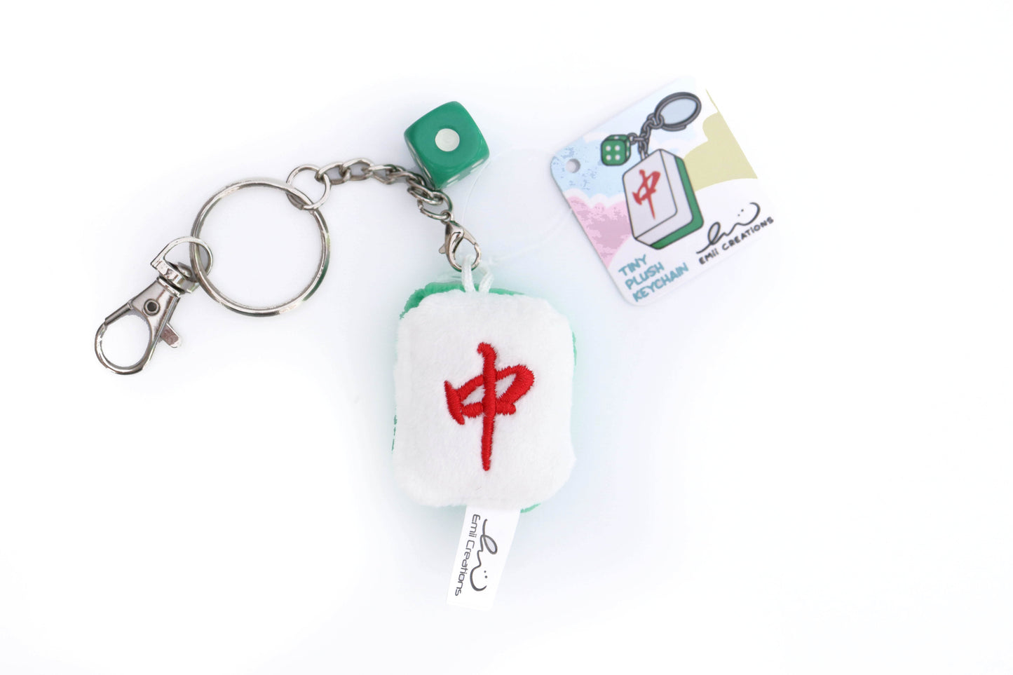 Cute Mahjong Tile Plush Keychain - Fa, Zhong, Bai, Ba Wan, Qi, and Mei Tiles