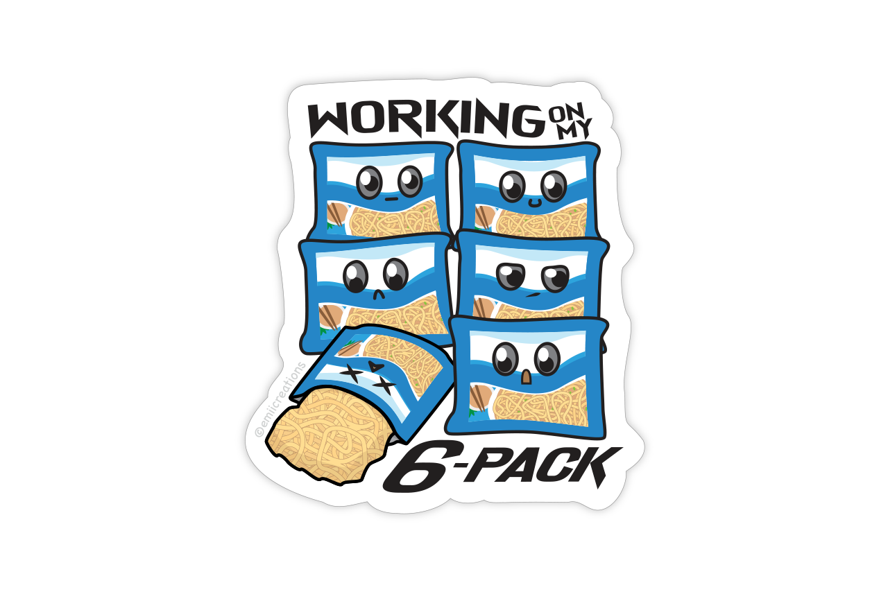 6-Pack Instant Ramen Sticker - Punny Working On My 6-Pack