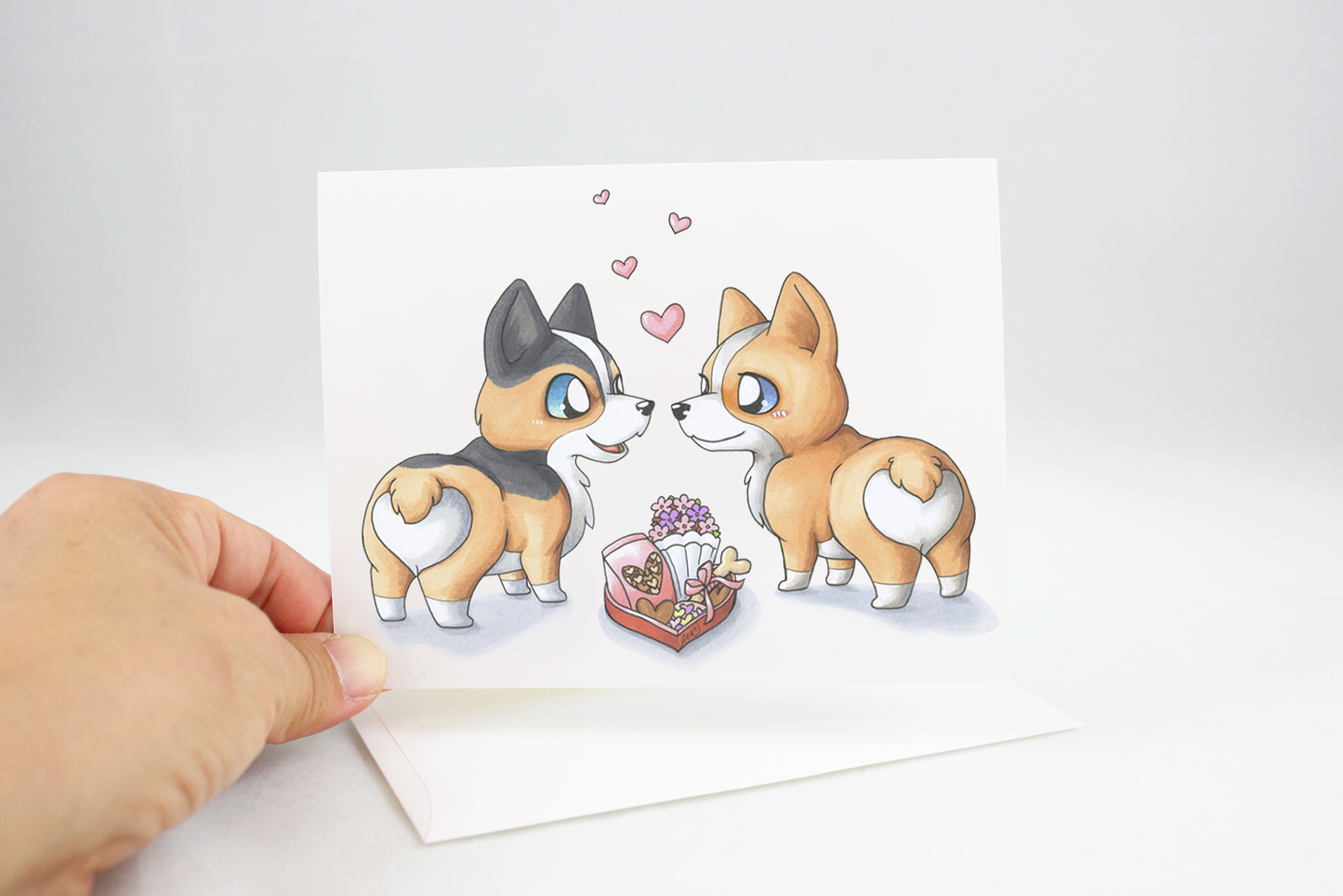 Corgi Love Card - Cute Tri and Red Corgis with a Valentine Box