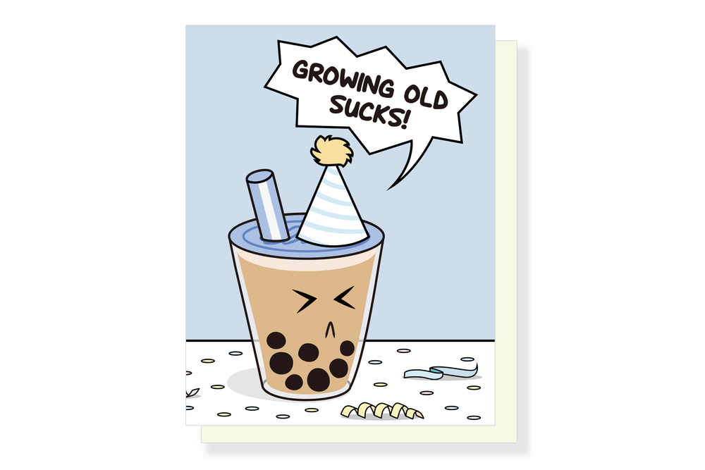 Old Sucks Boba Birthday Card - Funny Greeting Card with Boba Pun