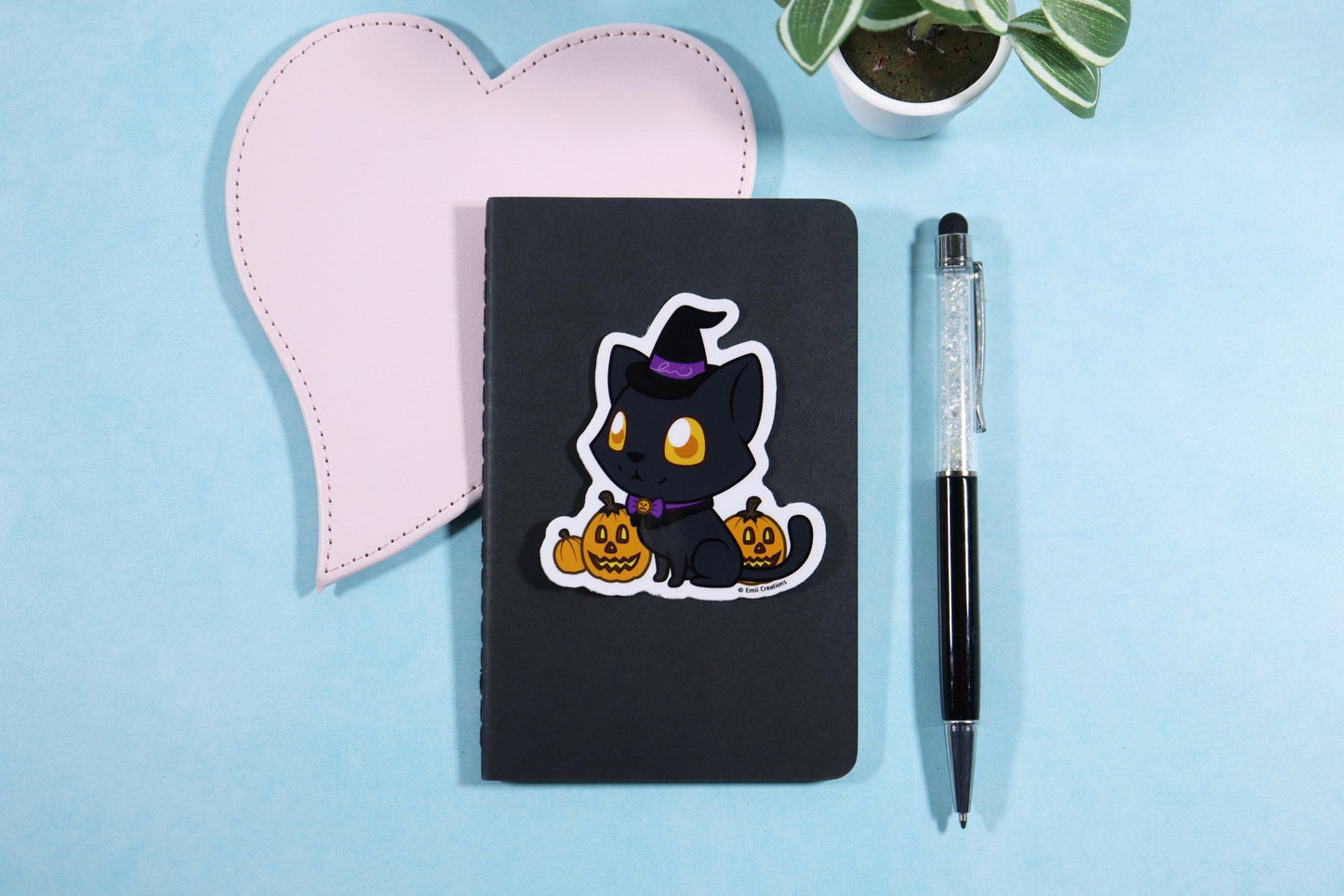 Cute Halloween Cat Sticker - Spook-tacular Witchy Pumpkin Black Cat