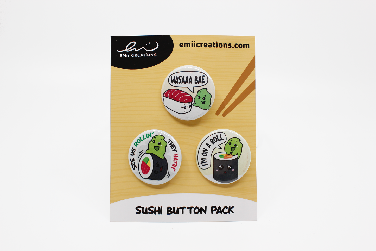 Punny Sushi Wasabi Pin-Back Button Set