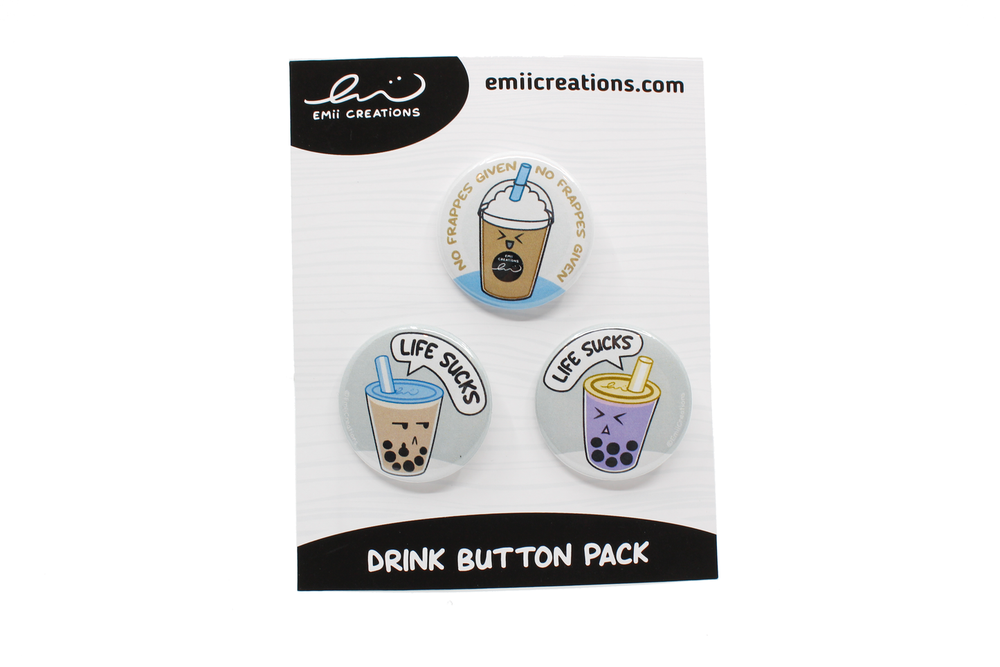 Punny Boba and Coffee Drink Pin-Back Button Set