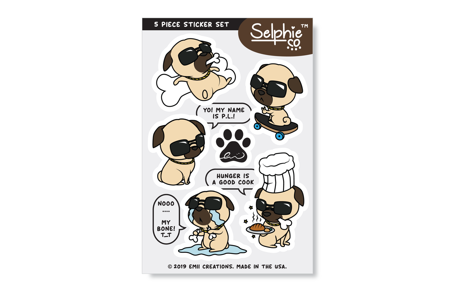 P.L. the Pug Sticker Sheet - Cool and Laid-back Dog Character