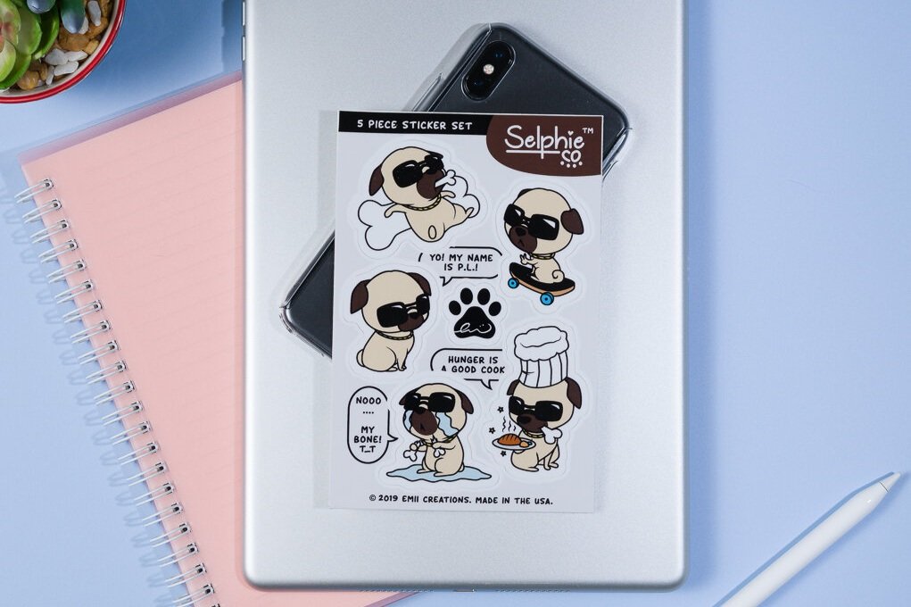 P.L. the Pug Sticker Sheet - Cool and Laid-back Dog Character