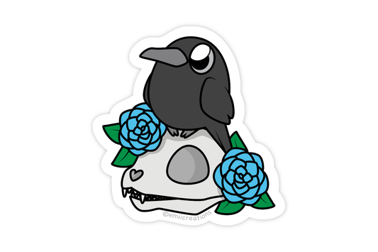 (Pack of 6) Crow Corvus Flower Skull Bird Sticker ($2 each)