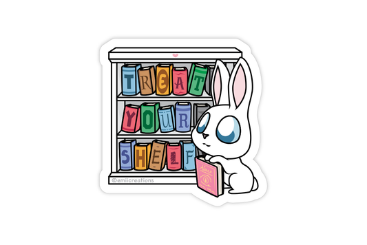 Book Treat Your Shelf Bunny Sticker - for Book Lovers and Avid Reader