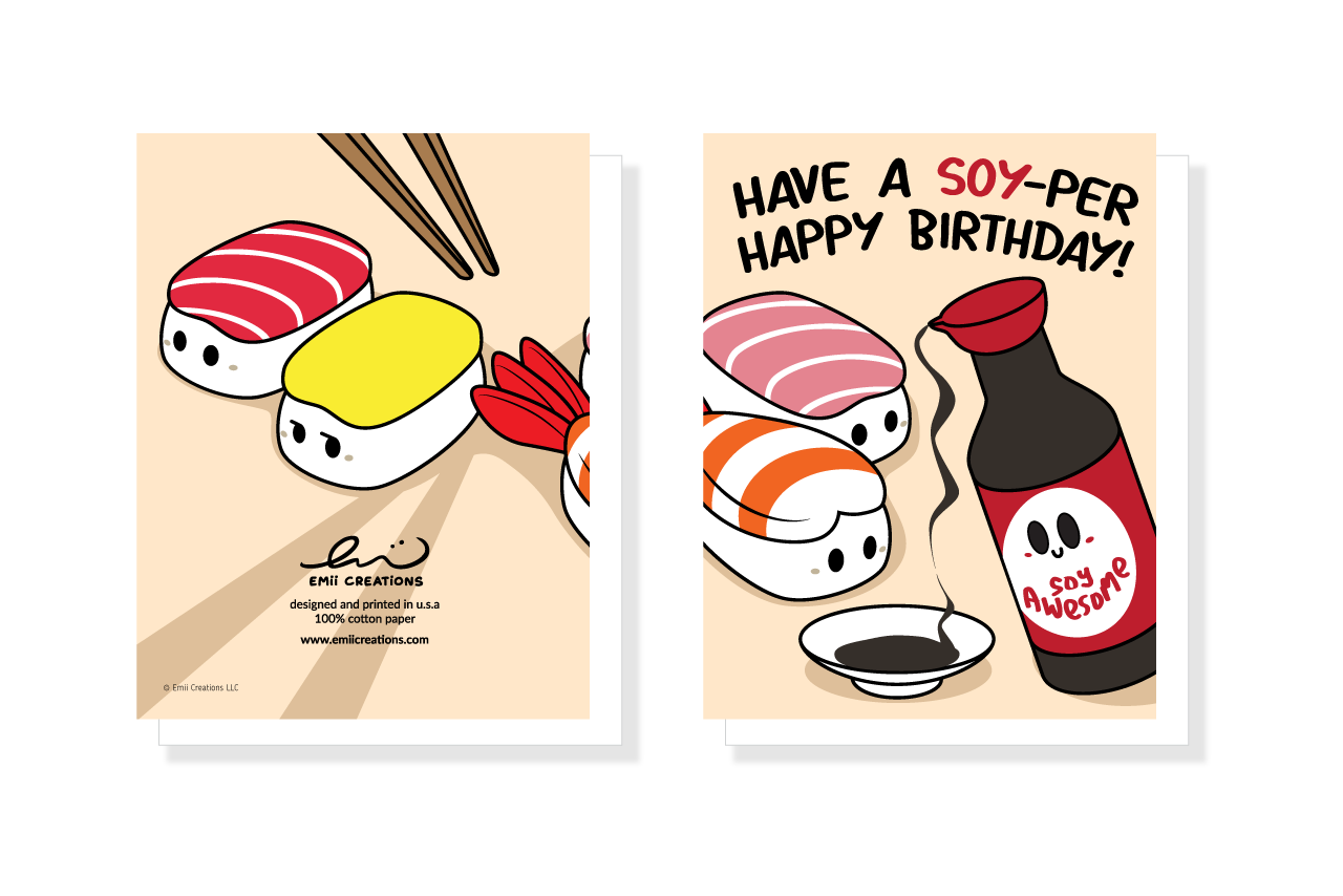 Soy-per Birthday Card - Soy Sauce Sushi Cute Food Birthday Pun