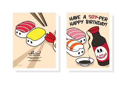 Soy-per Birthday Card - Soy Sauce Sushi Cute Food Birthday Pun