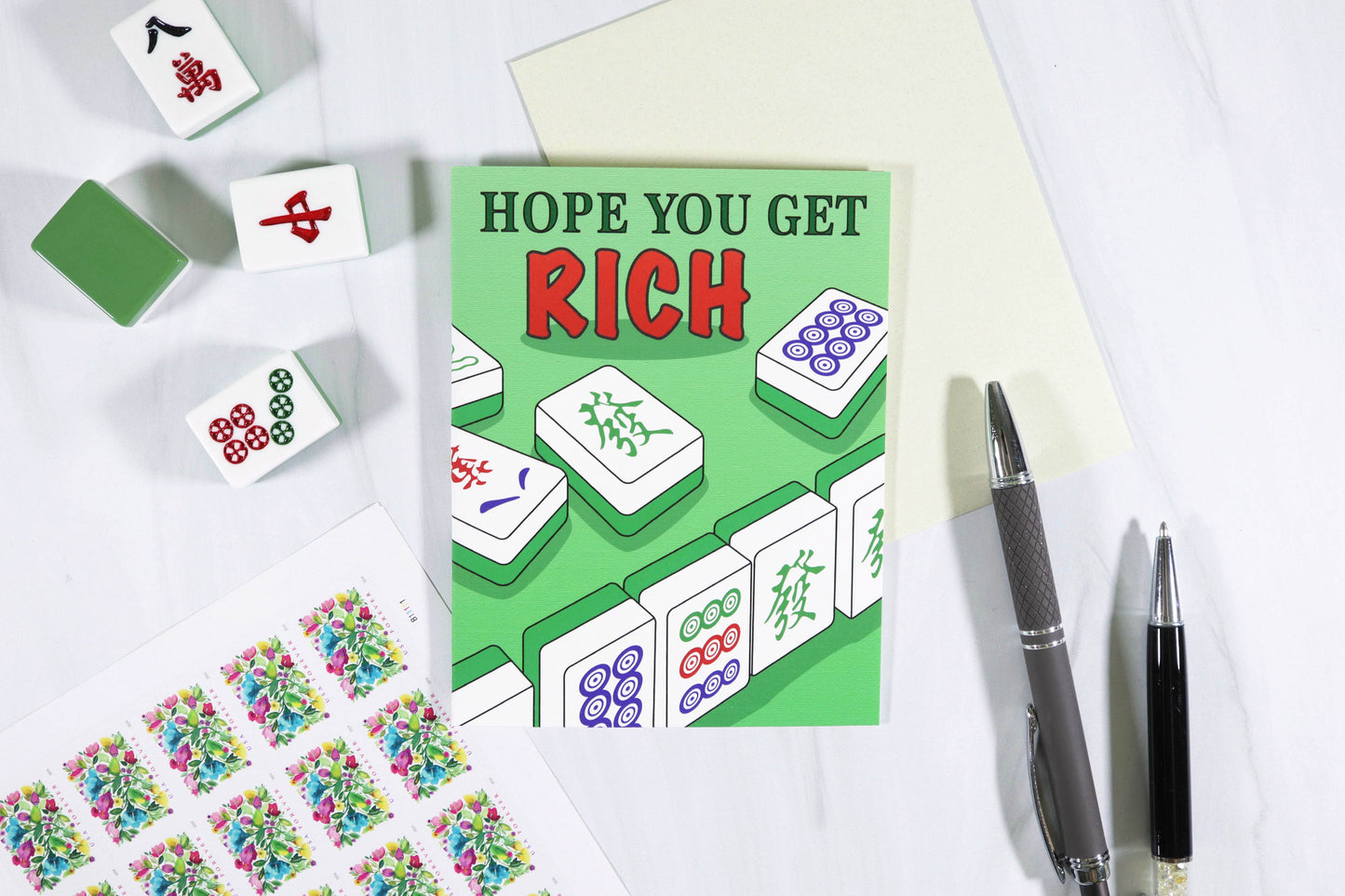 Hope You Get Rich Mahjong Card - Cute Asian Funny Greeting Card