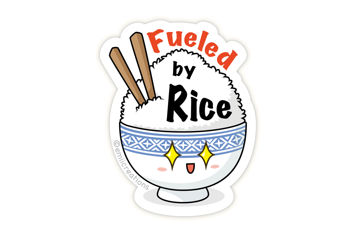 Puffed Rice Sticker Fueled by Rice Sticker - Cute and Punny Foodie – Emii Creations