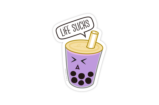 (Pack of 6) Punny Life Sucks Purple Boba Tea Sticker ($2 each)