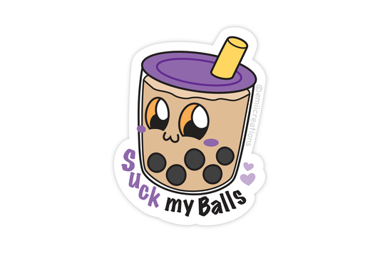 Boba Suck My Balls Vinyl Stickers - Cute Punny Naughty Asian Food Drink