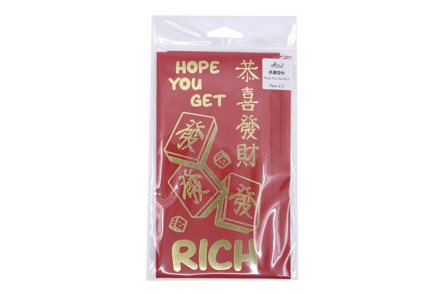 Mahjong Gold Foil Red Envelopes - Set of 3