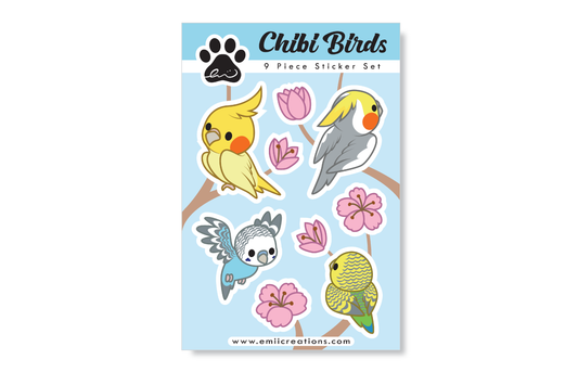 (Pack of 6) Chibi Bird Sticker Sheet ($3 each)