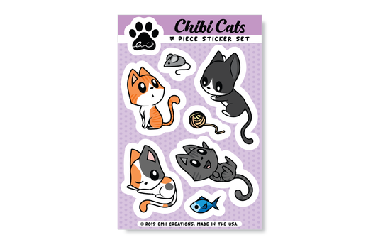 (Pack of 6) Chibi Cat Sticker Sheets ($3 each)