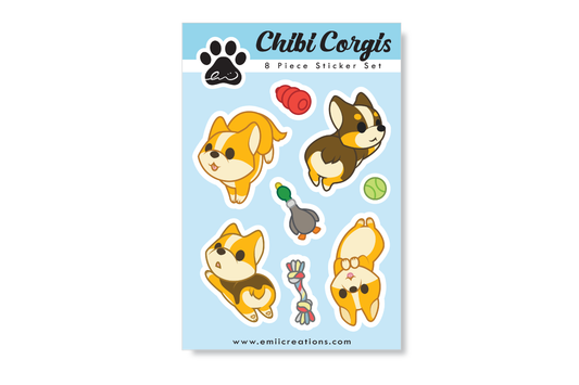 (Pack of 6) Chibi Corgi Sticker Sheets ($3 each)