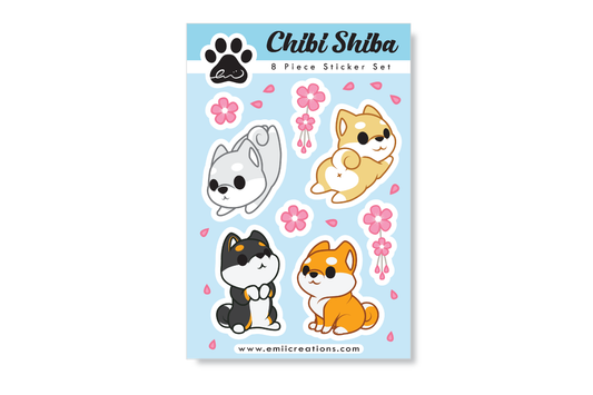 (Pack of 6) Chibi Shiba Sticker Sheets ($3 each)