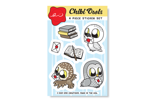 (Pack of 6) Chibi Owl Sticker Sheets ($3 each)