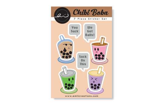 (Pack of 6) Chibi Boba Sticker Sheets ($3 each)