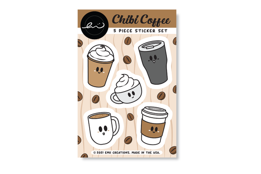 (Pack of 6) Chibi Coffee Sticker Sheets ($3 each)