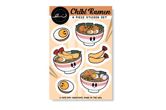 (Pack of 6) Chibi Ramen Sticker Sheets ($3 each)