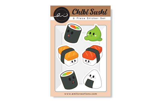 (Pack of 6) Chibi Sushi Sticker Sheets ($3 each)