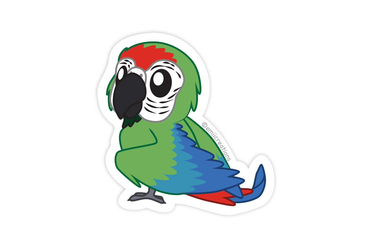 Cute Parrot Green Macaw Bird Sticker