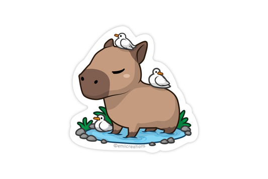 Cute Capybara and Tiny Ducks Sticker - Cute Whimsical and Heartwarming