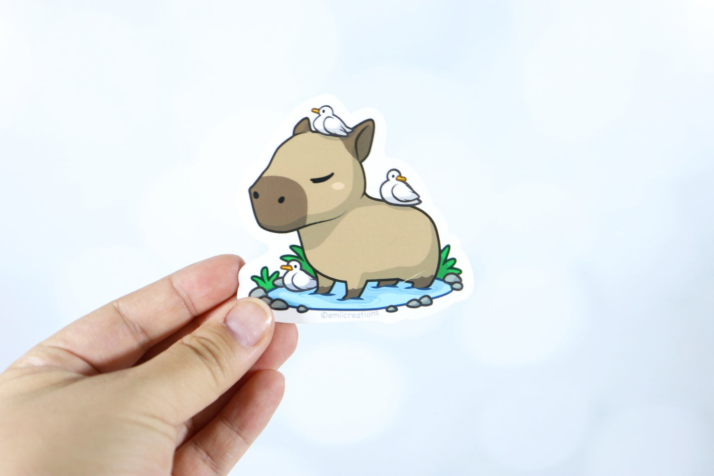 Cute Capybara and Tiny Ducks Sticker - Cute Whimsical and Heartwarming