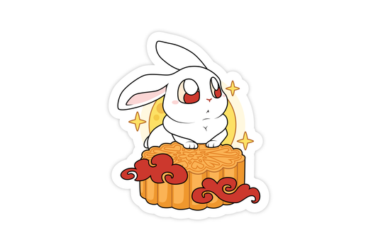 Moon Cake Bunny Sticker - Cute White Rabbit Asian Themed for Mid-Autumn Moon Festival