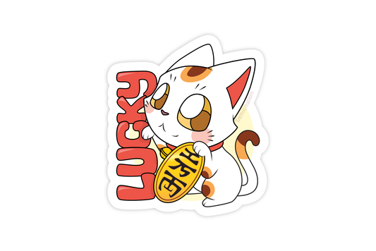 Lucky Cat Sticker - Cute Maneki-Neko Asian Themed Good Luck, Prosperity, and Fortune Animal