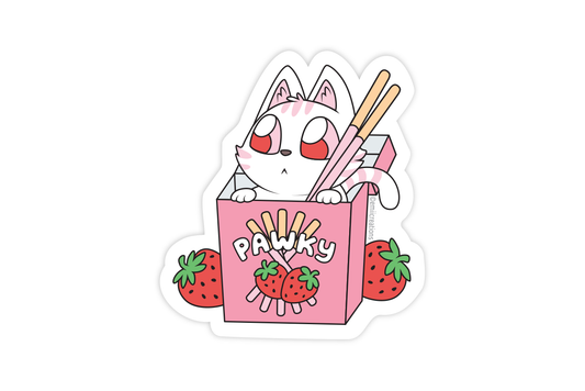 Paw-ky Cat Sticker - Cute Strawberry Pocky Asian Themed Food and Adorable Pet