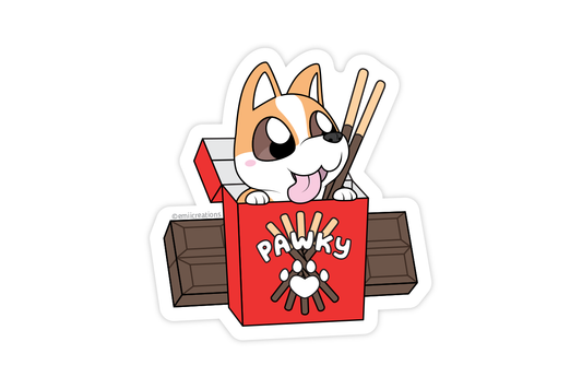 Paw-ky Dog Sticker - Cute Chocolate Pocky Asian Themed Food and Adorable Pet