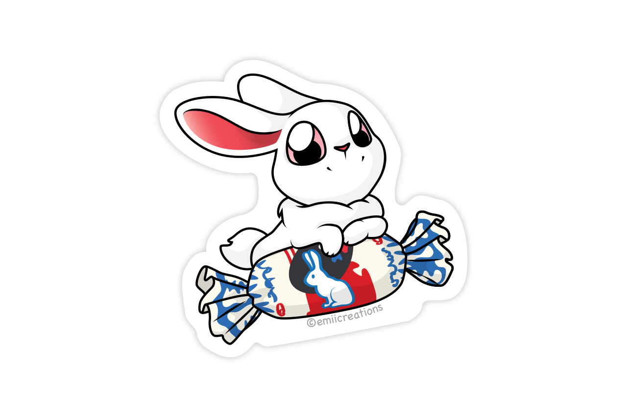 Sweet White Rabbit Candy Sticker - Cute Asian Themed Food and Adorable Bunny