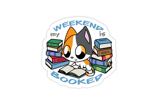 (Pack of 6) Cute Booked Weekend Cat Sticker ($2 each)