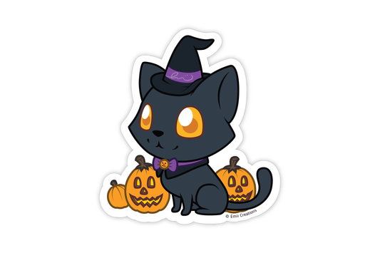 Cute Halloween Cat Sticker - Spook-tacular Witchy Pumpkin Black Cat